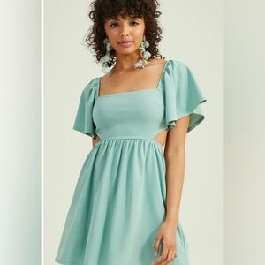Altar’d State Holland Flutter Sleeve Dress in Sage